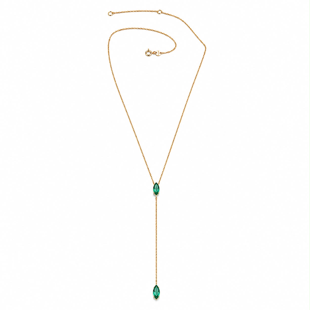 Twin Marquise Emerald Lariat Necklace