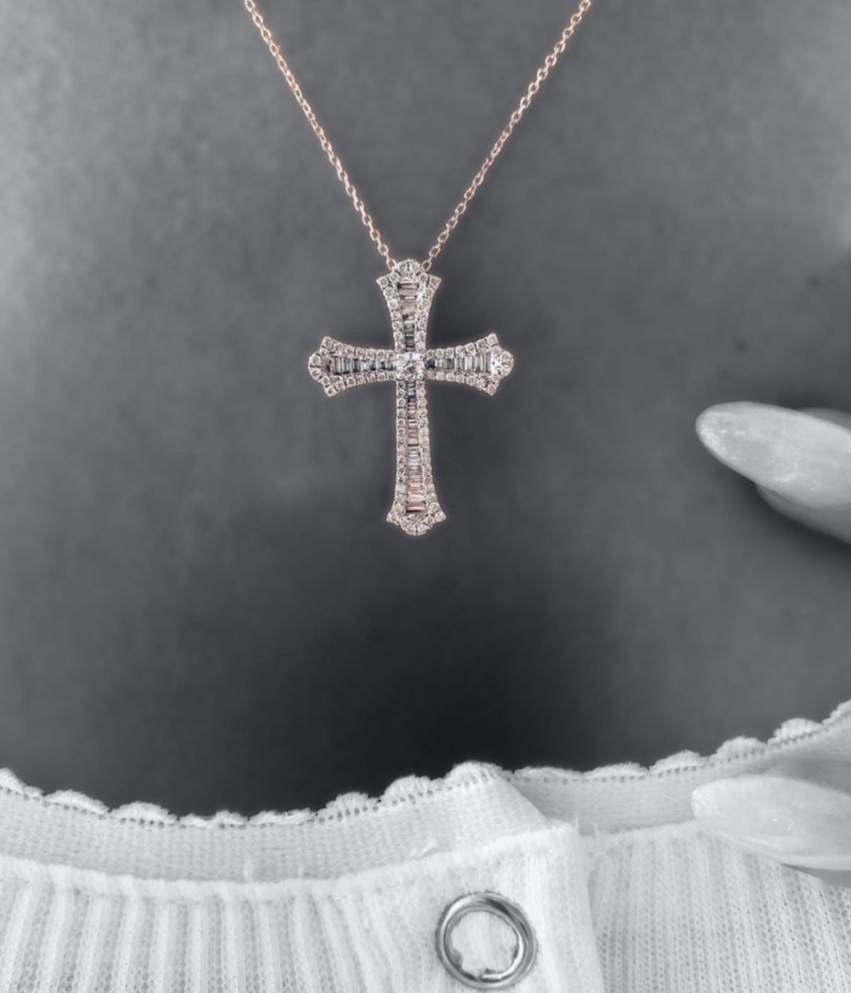 Diamond Baguette Cross Necklace LULU KACHOO