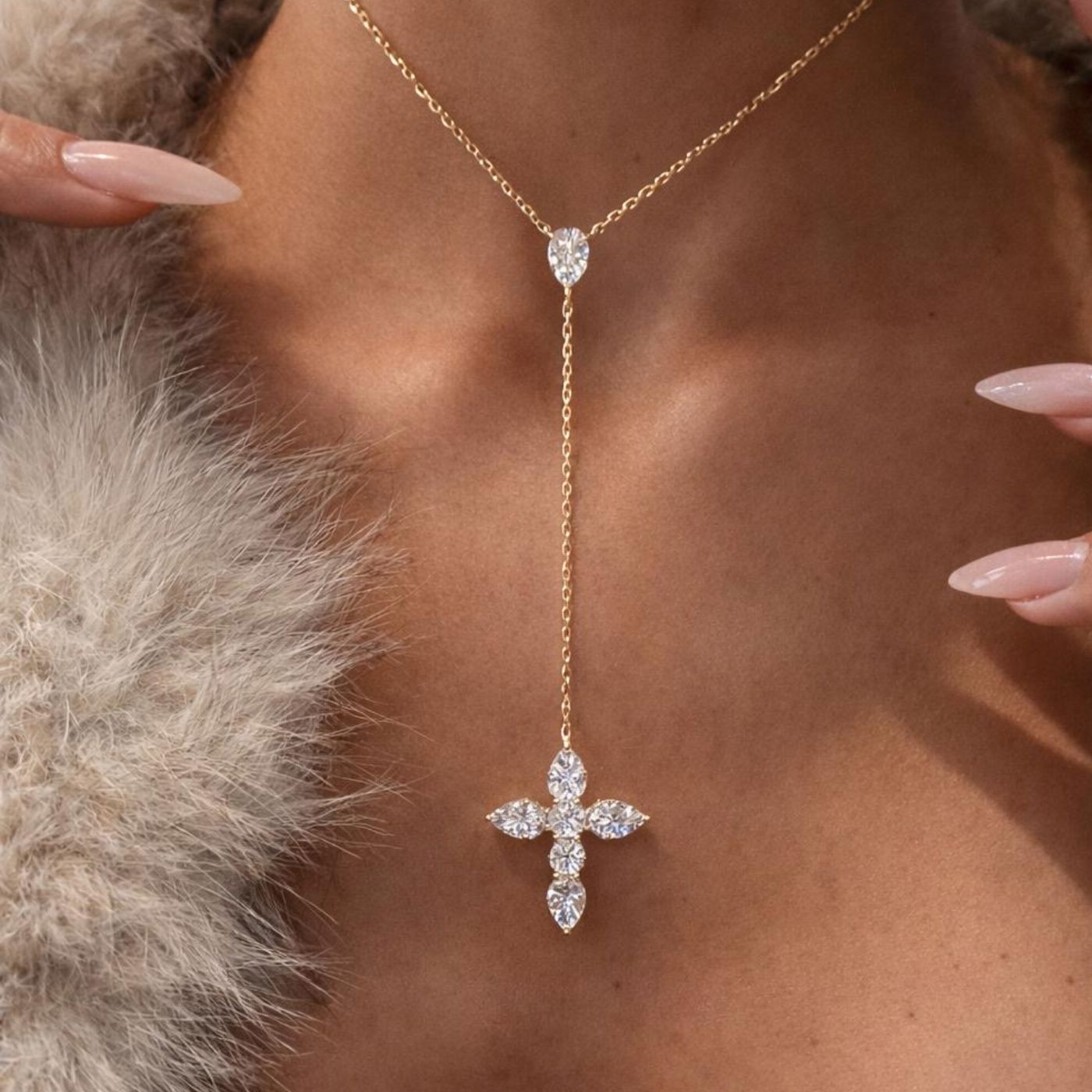 Diamond Cross Lariat Necklace LULU KACHOO
