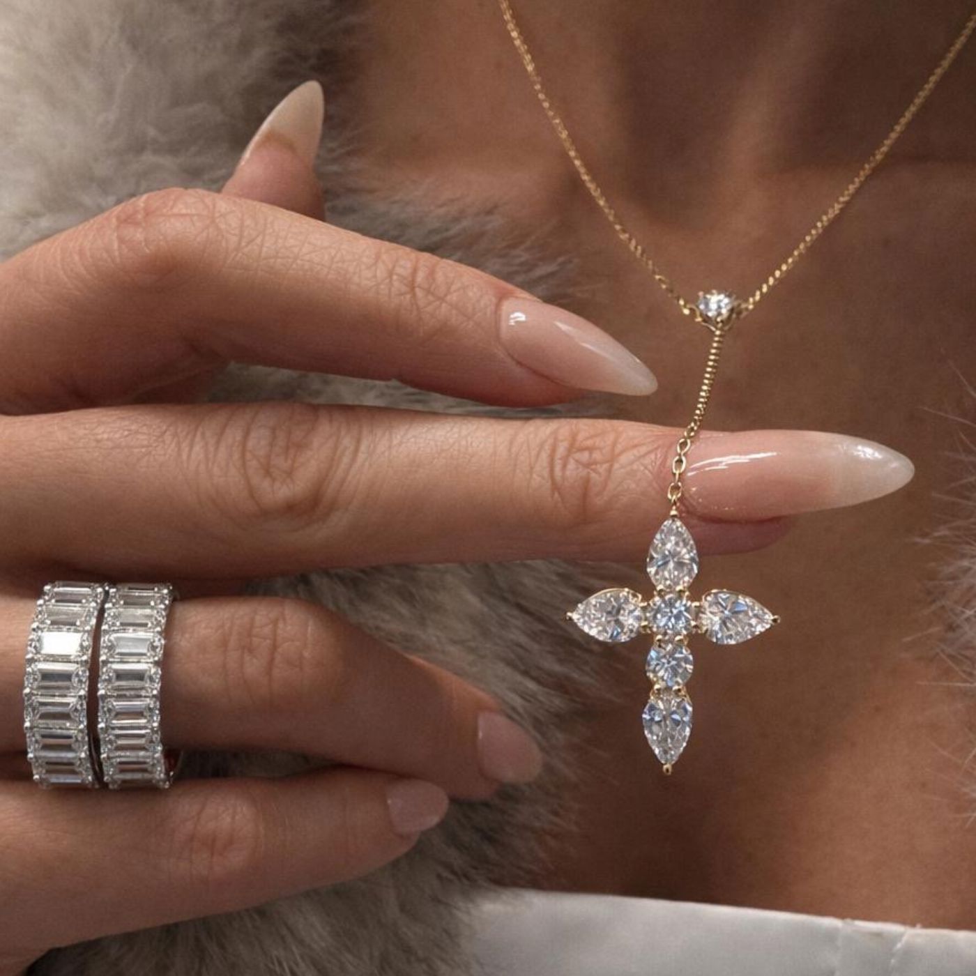 Diamond Cross Lariat Necklace LULU KACHOO