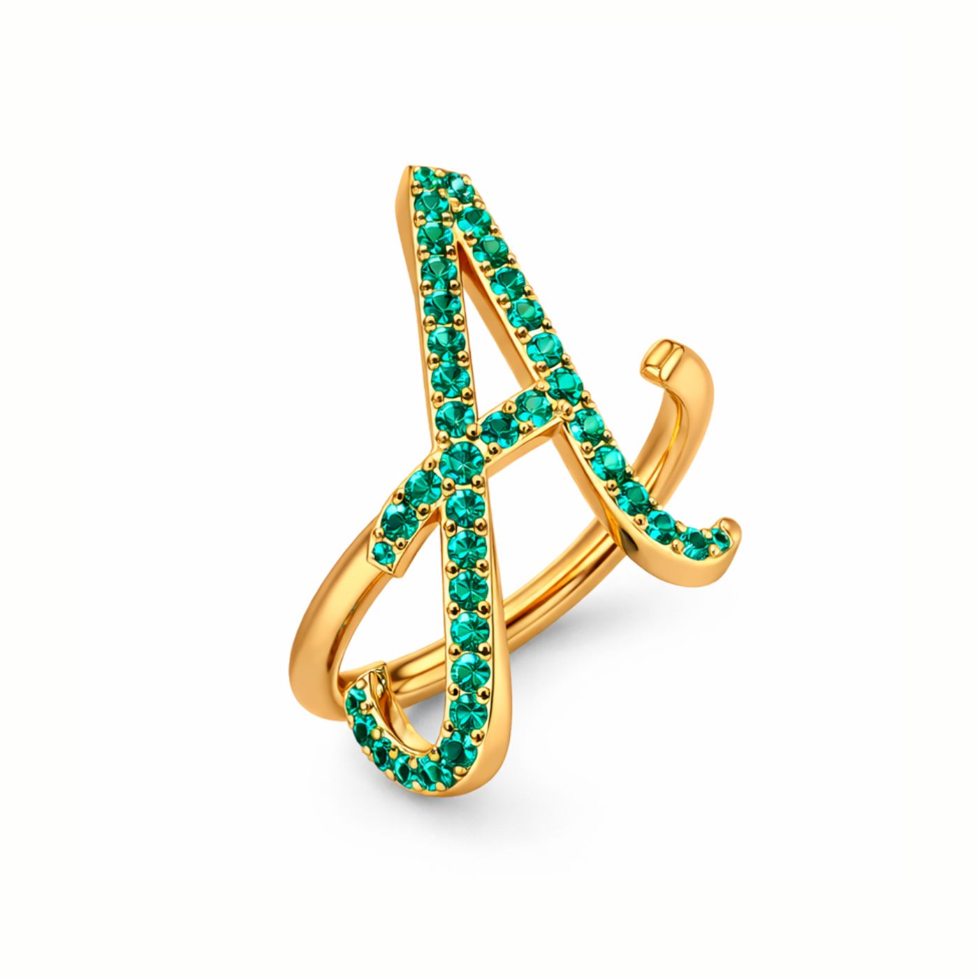 Emerald Statement Diamond Initial Ring LULU KACHOO