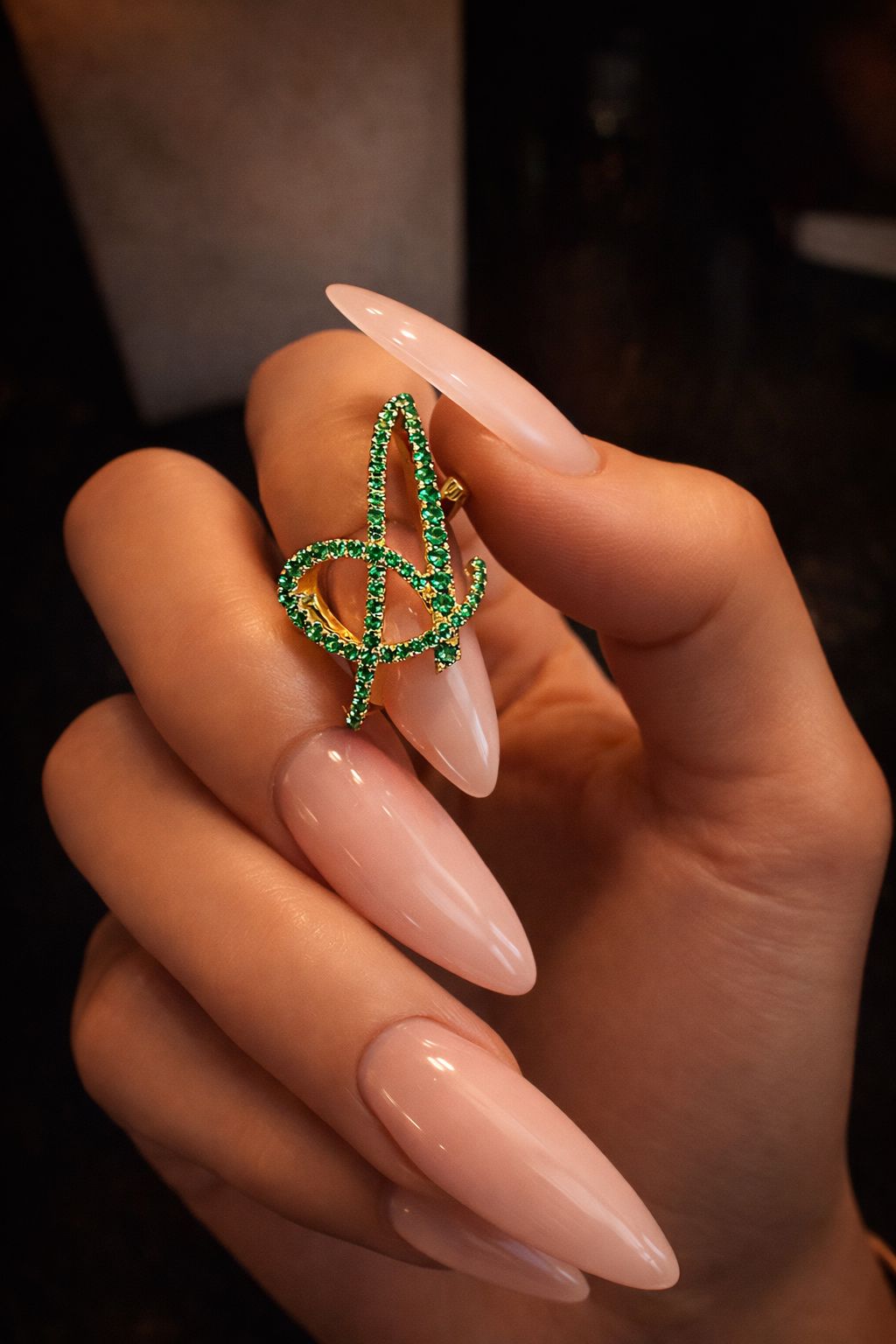 Emerald Statement Diamond Initial Ring LULU KACHOO