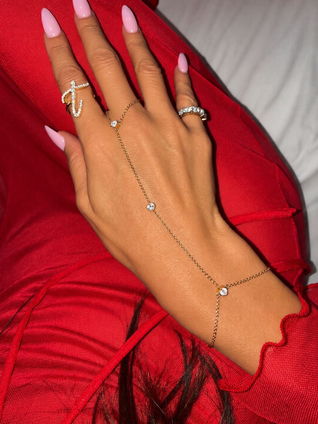 Floating Diamond Heart Hand Chain LULU KACHOO