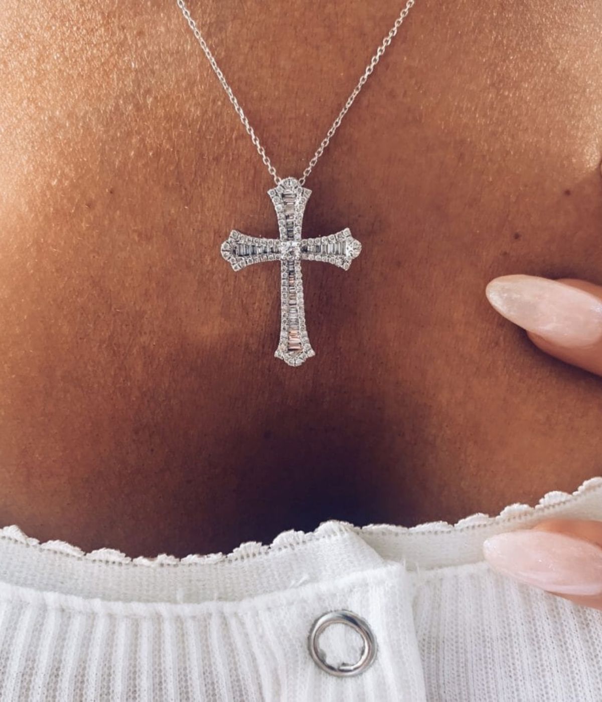 Diamond Baguette Cross Necklace LULU KACHOO 