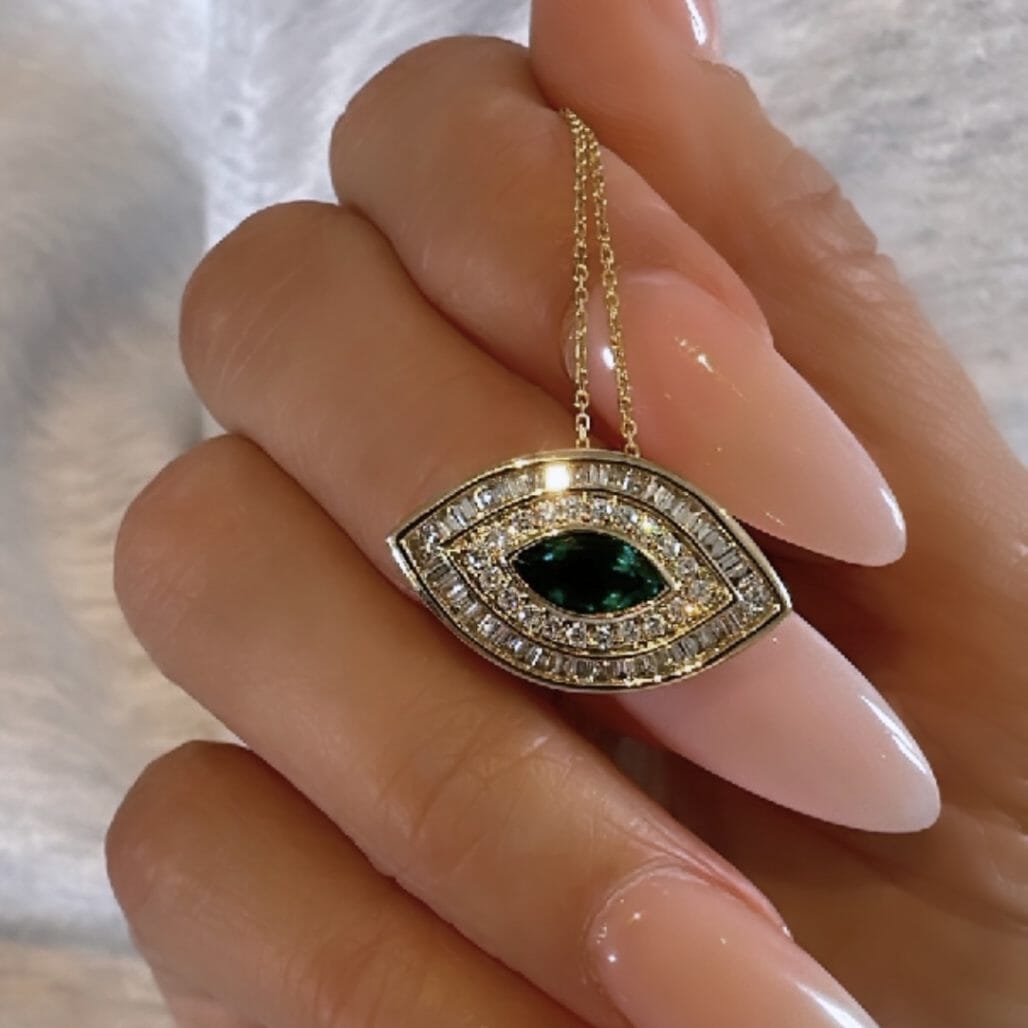 Emerald Evil Eye Necklace LULU KACHOO 