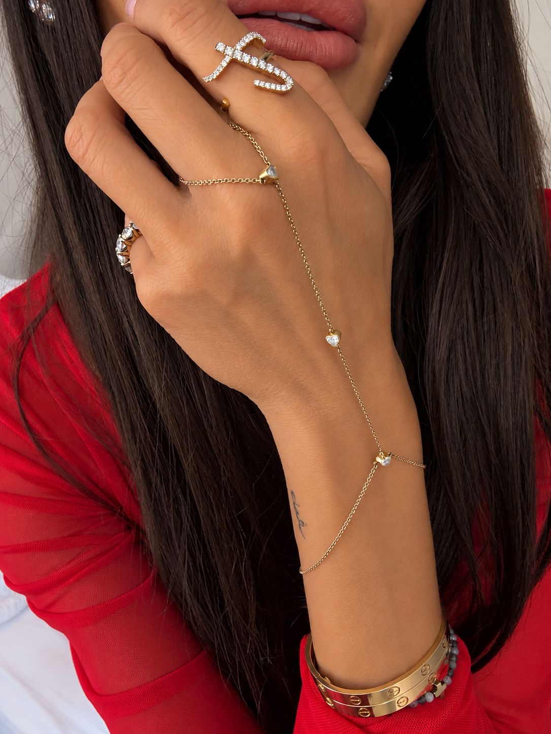 Floating Diamond Heart Hand Chain LULU KACHOO 
