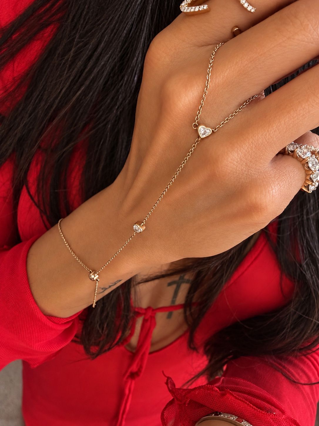Floating Diamond Heart Hand Chain LULU KACHOO 