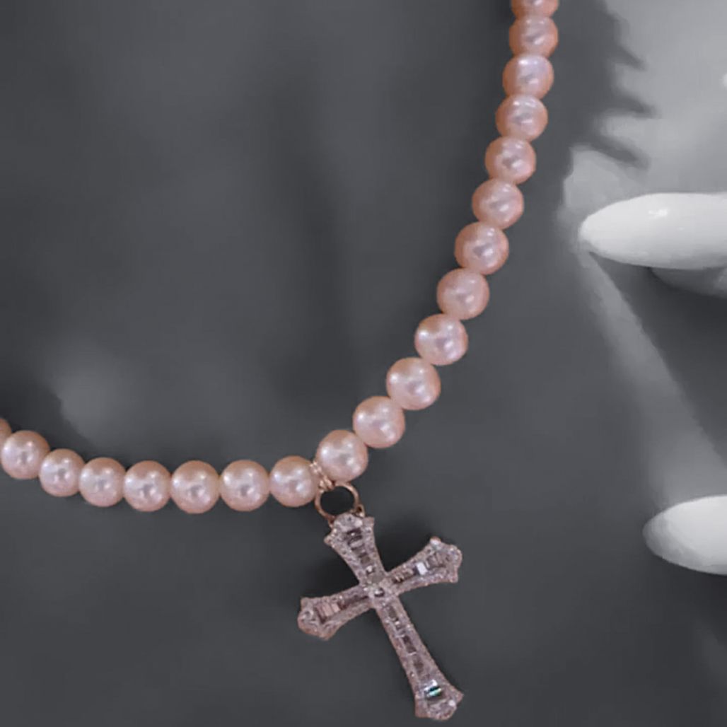 Pearl and Diamond Cross Necklace LULU KACHOO 
