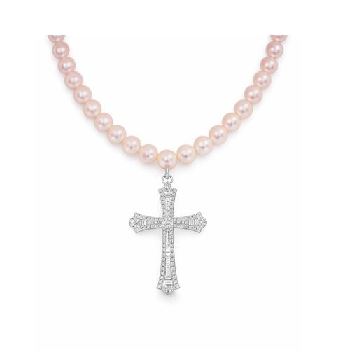 Pearl and Diamond Cross Necklace