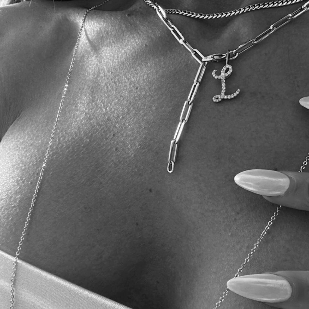 Script Initial Paperclip Necklace LULU KACHOO 