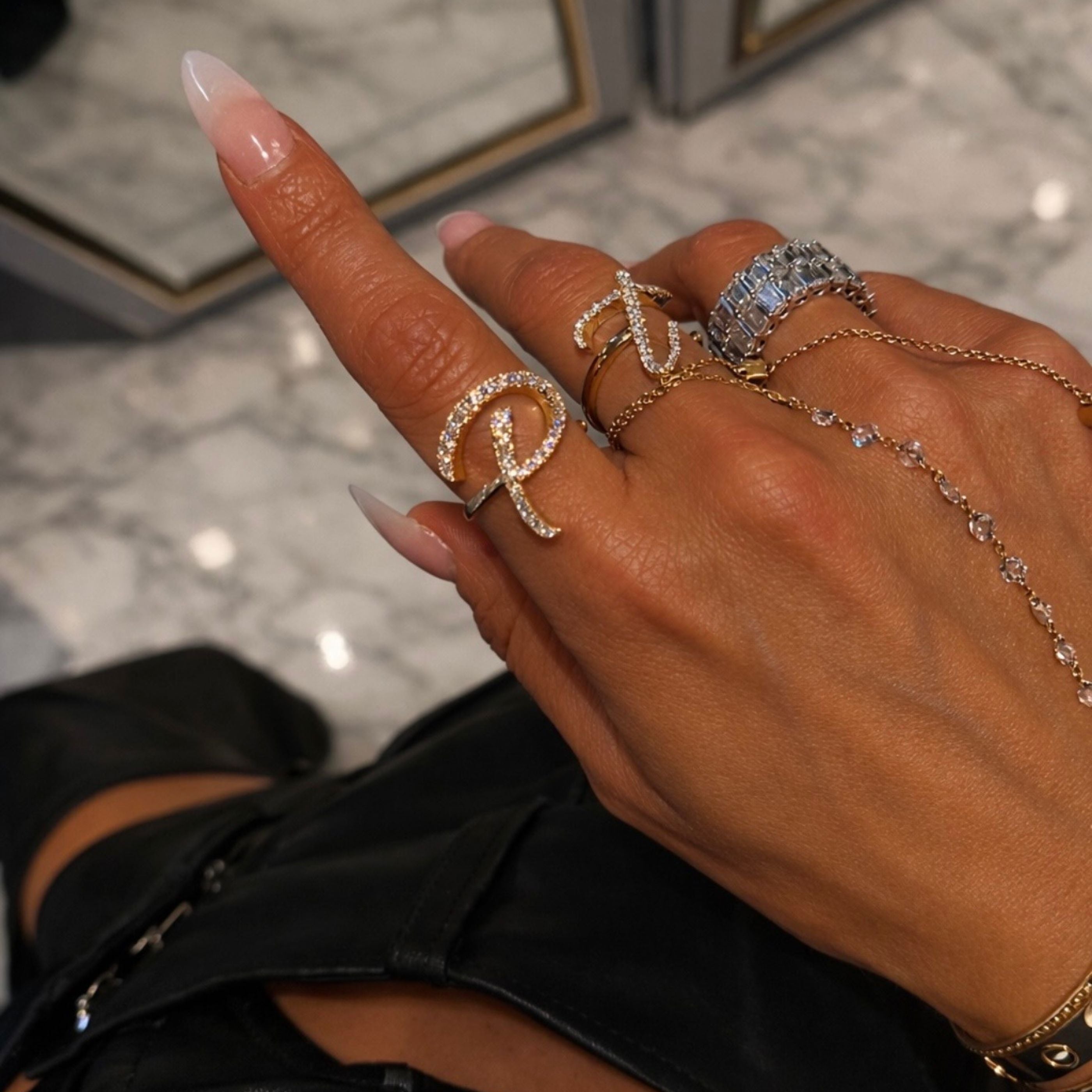 Statement Diamond Initial Ring LULU KACHOO 