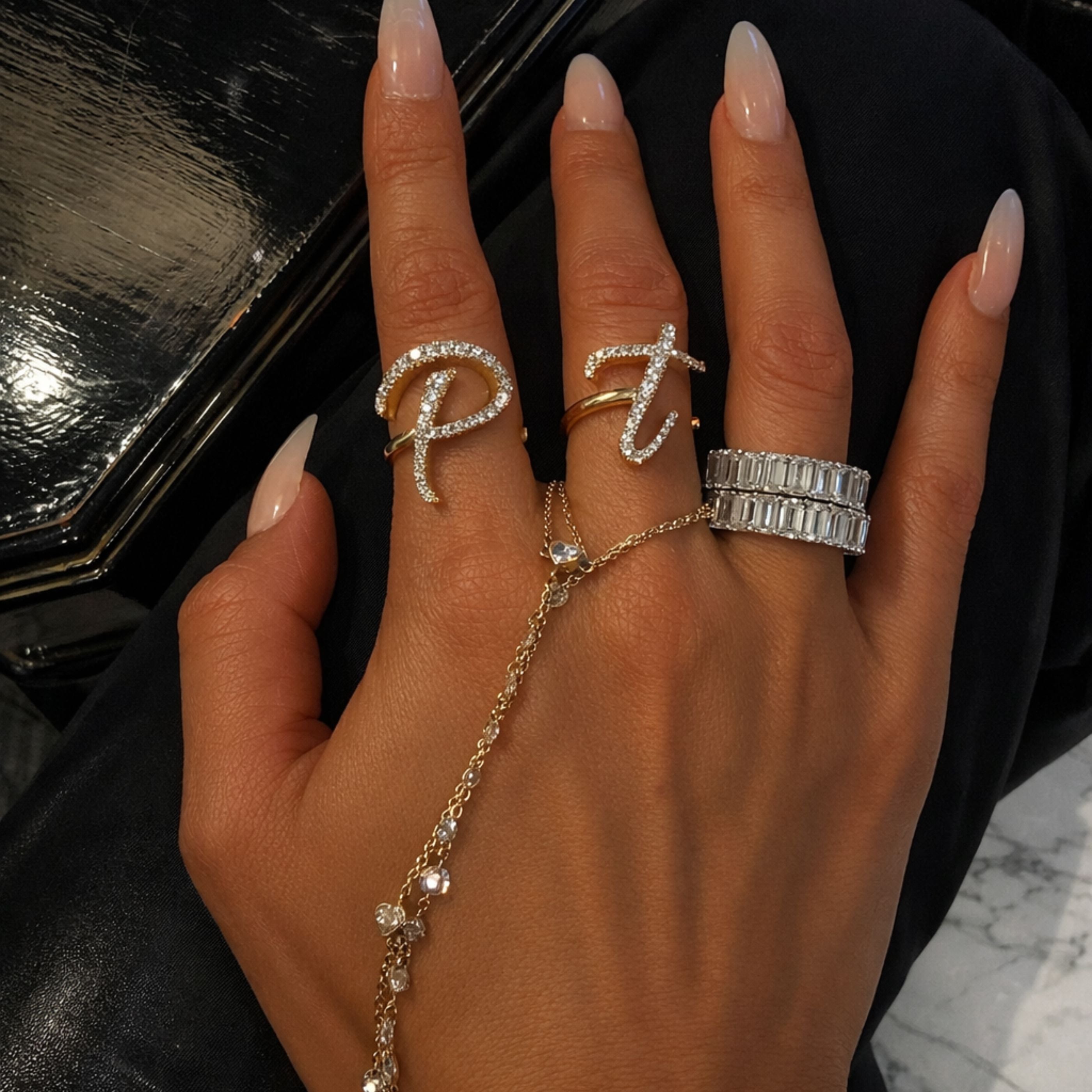 Statement Diamond Initial Ring LULU KACHOO 